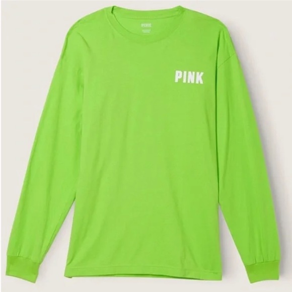 Victoria Secret Pink Long Sleeve Campus Tee- Lime Green - Picture 2 of 4